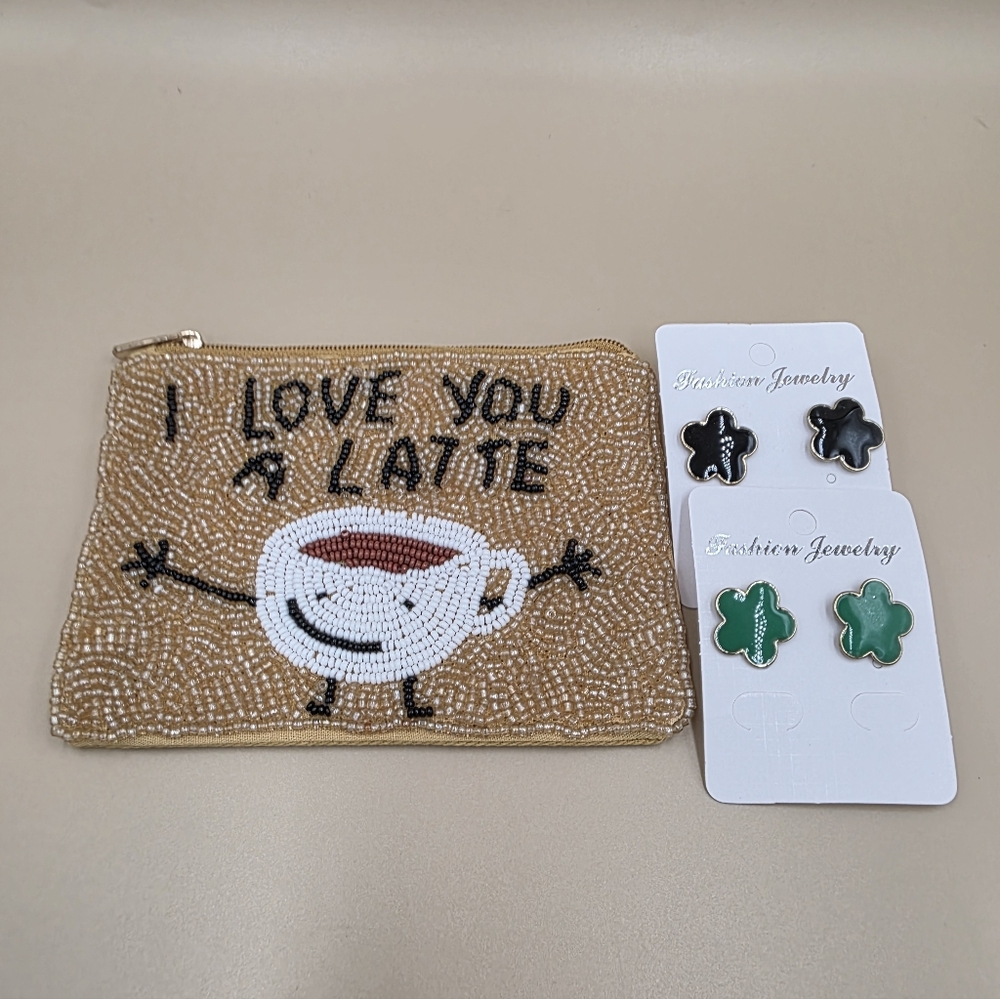 Pick Your Pattrn Coin Purse& Earrings Bundle - Avocado, Tacos & Tequila Or Latte - Picture 2 of 3